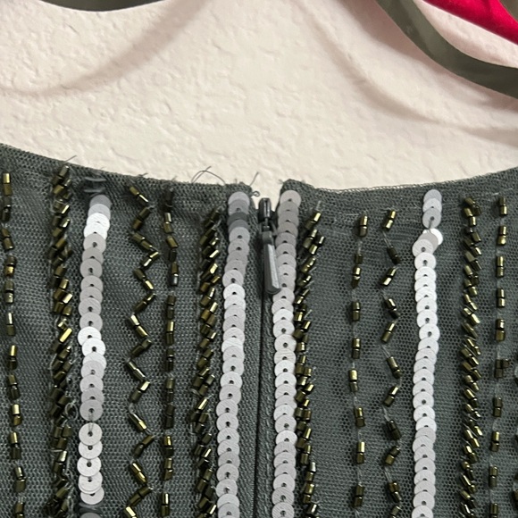 MAC DUGGAL Slate Gray Embellished Puff-Sleeve Side Knot Gown SZ 16 #5641 NWOT - Picture 5 of 13